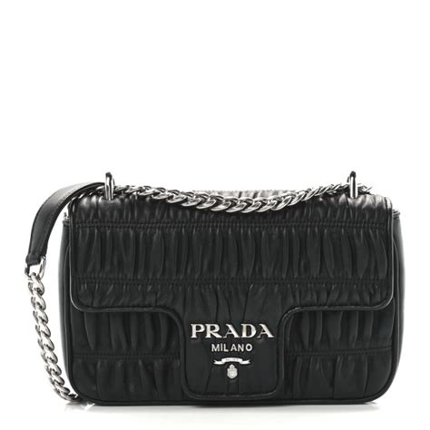 PRADA Nappa Gaufre Small Chain Flap Shoulder Bag Black 